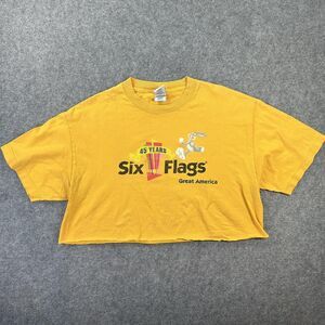 VTG Six Flags Shirt Womens L Yellow Bugs Bunny 45 Years Cropped Tee